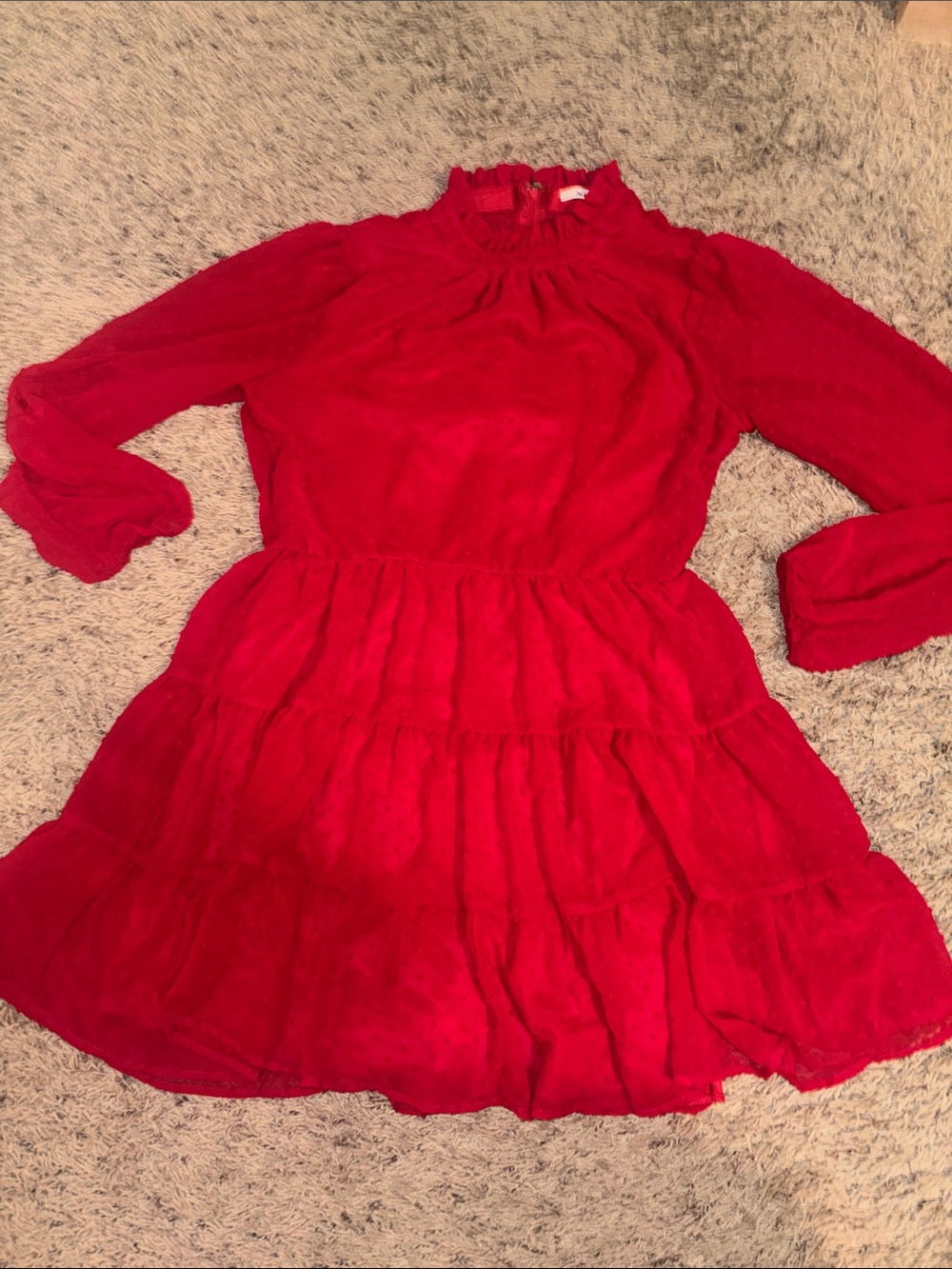 Women’s Red Tiered Long-Sleeve Dress